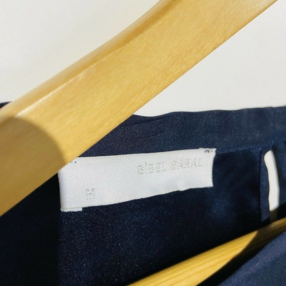 Sibel Saral Round Neck Pocket Front Blouse sz M Navy Blue Long Sleeve Solid - Picture 5 of 6